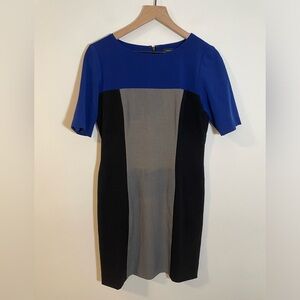Tahari Arthur S Levine Color Block Sheath Dress Black Blue & Gray Size 6 Career